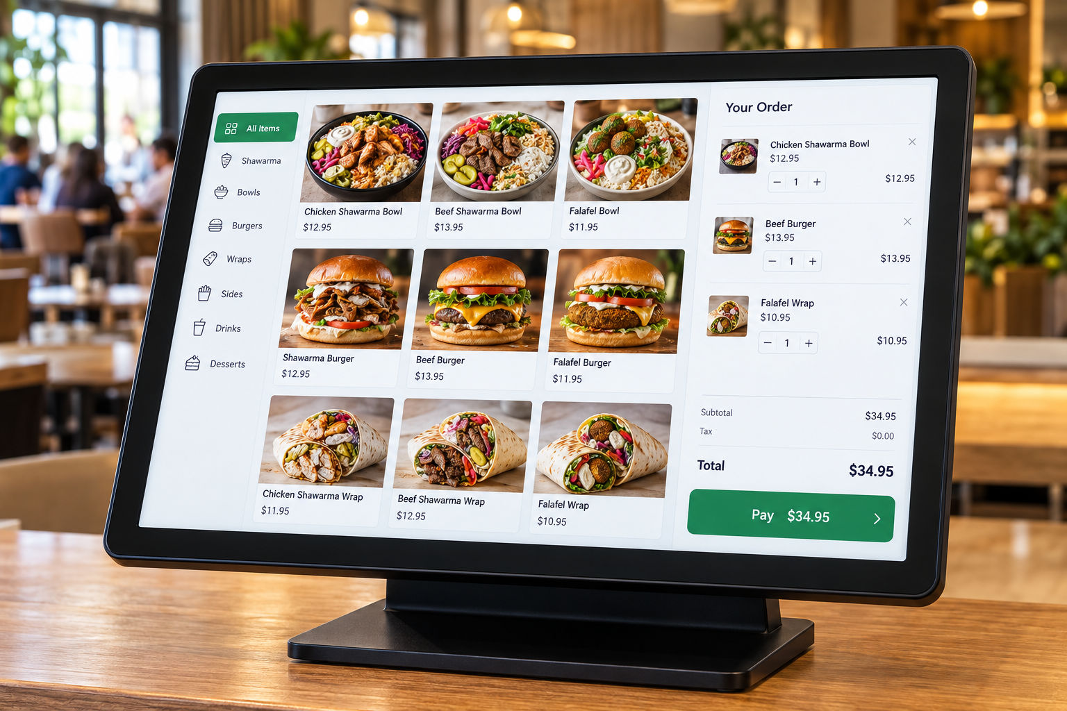 Restaurant menu and checkout on the FastOrder POS